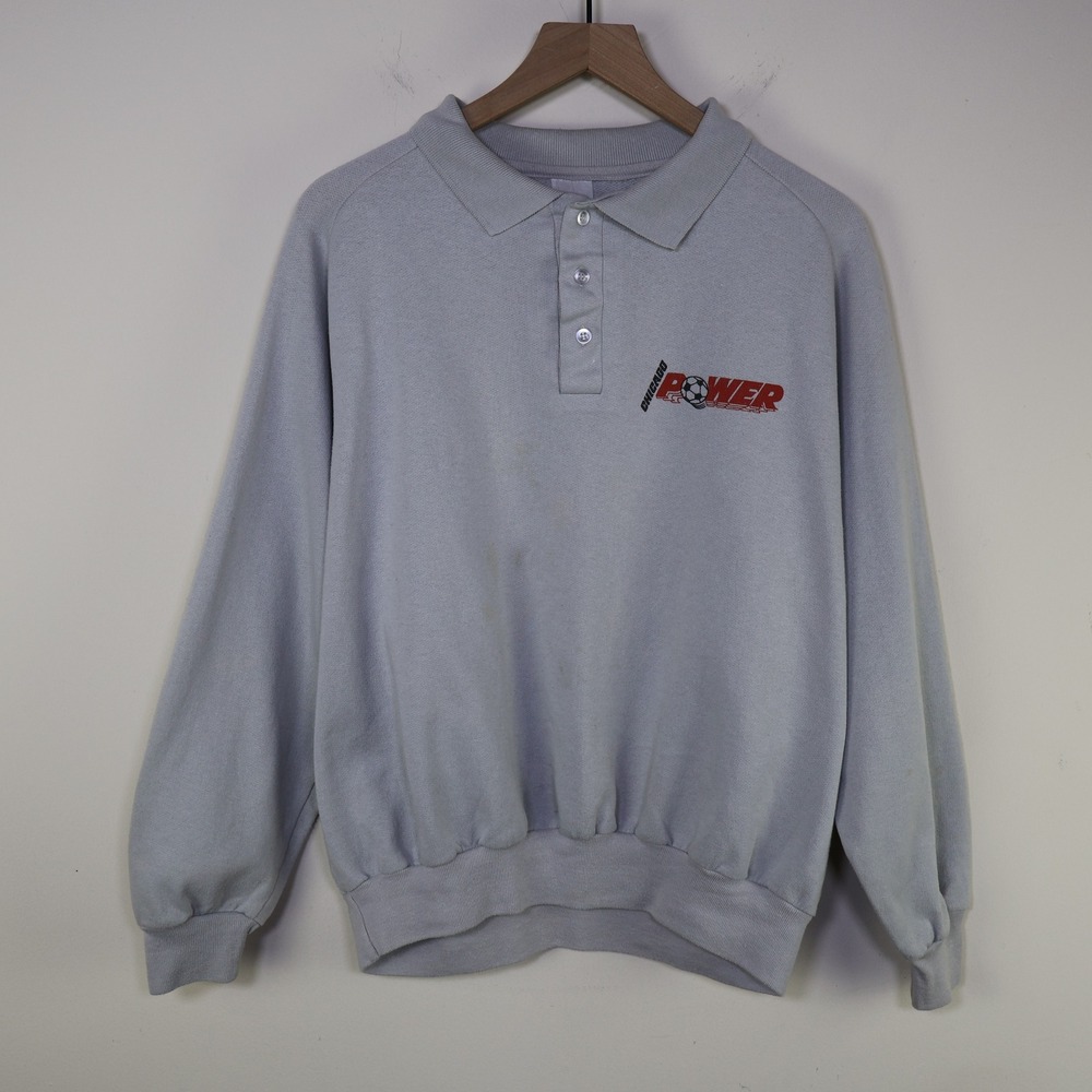 Vintage 90s Chicago Power Indoor Soccer Polo Sweatshirt XL Sportswear Grey USA